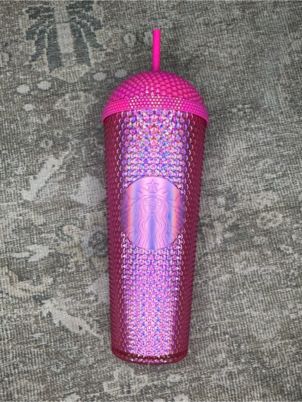 Starbucks Summer 2025 Studded Iridescent Pink Dome Lid Venti Cold Cup 24 Oz